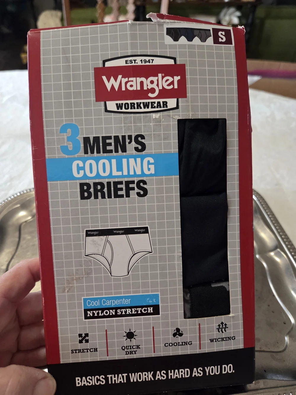 Wrangler Men's 3-Pack Black Cooling Briefs - S